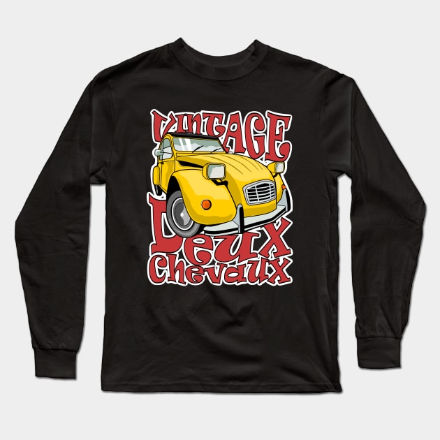 Vintage Deux Chevaux french yellow car Long Sleeve T-Shirt by PedroVale